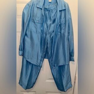 Women's Blue Satin Pants & Jumpsuit Set
